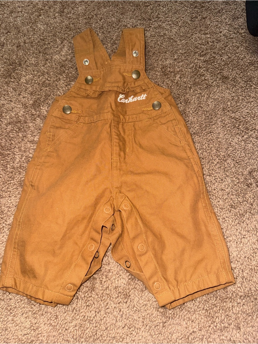 Carhartt Kids Tan Brown Canvas Overalls with Embroidered Logo